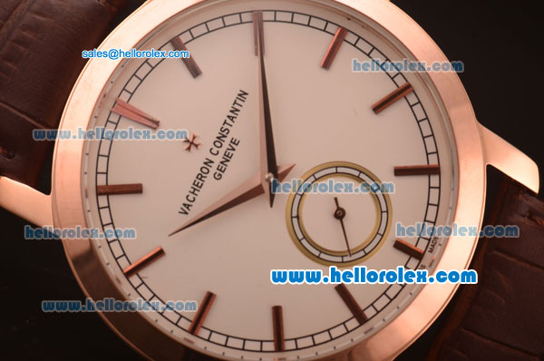 Vacheron Constantin Patrimony Automatic Rose Gold Case with White Dial and Brown Leather Strap - Click Image to Close